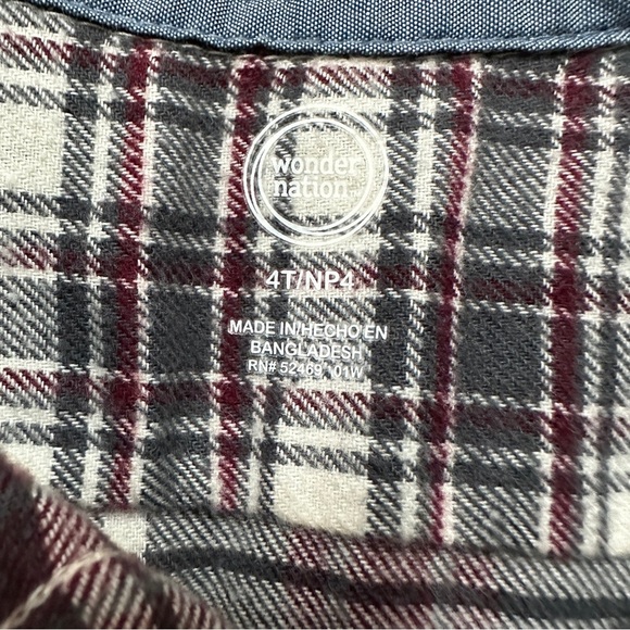 ⭐️ 5 for $25 Wonder Nation Plaid Kids Shirt - Red, Grey, White Size 4 T - Picture 3 of 4